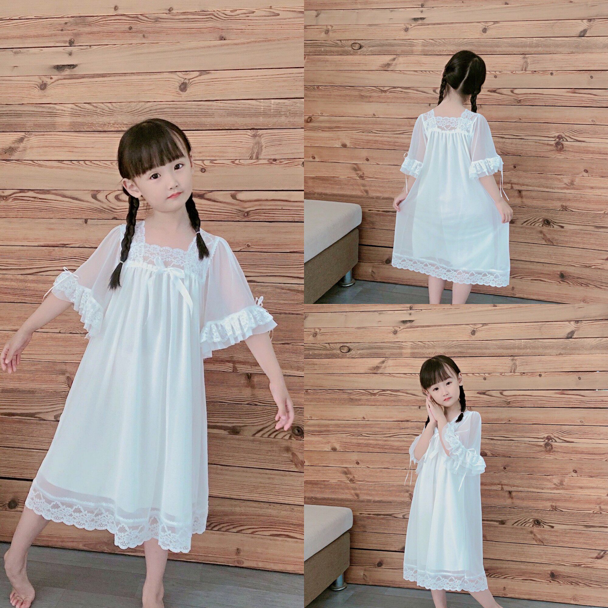 Girls' Pajamas 2022 Summer Children's Girl Net Red Korean Ice Silk Super Immortal Mother and Daughter Pop Night Dress