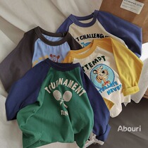 Boy fried street t-shirt Bottoms Shirts 2021 New Autumn children Long sleeves Girls pure cotton Early autumn thin trendy ocean