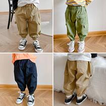Boys Fried Street Pants Harlen Pants Pants Leisure Pants Han Edition 2022 Spring Clothing New Children Girls Handsome when they are handsome