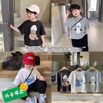 Children Summer short sleeve round neckline Boy Fun Boy Three-dimensional Hat Short Sleeve Fried Street T-Shirt Tide Street Dance Toddler Woman