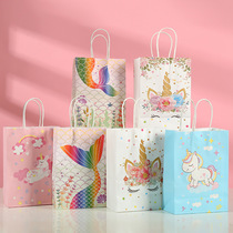 12pcs kraft paper party printing mermaid tote bag pony cloth
