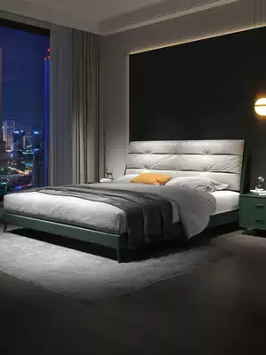 Leather bed Modern simple Italian light luxury style Net red double bed master bedroom Nordic high-end soft bag minimalist wedding bed