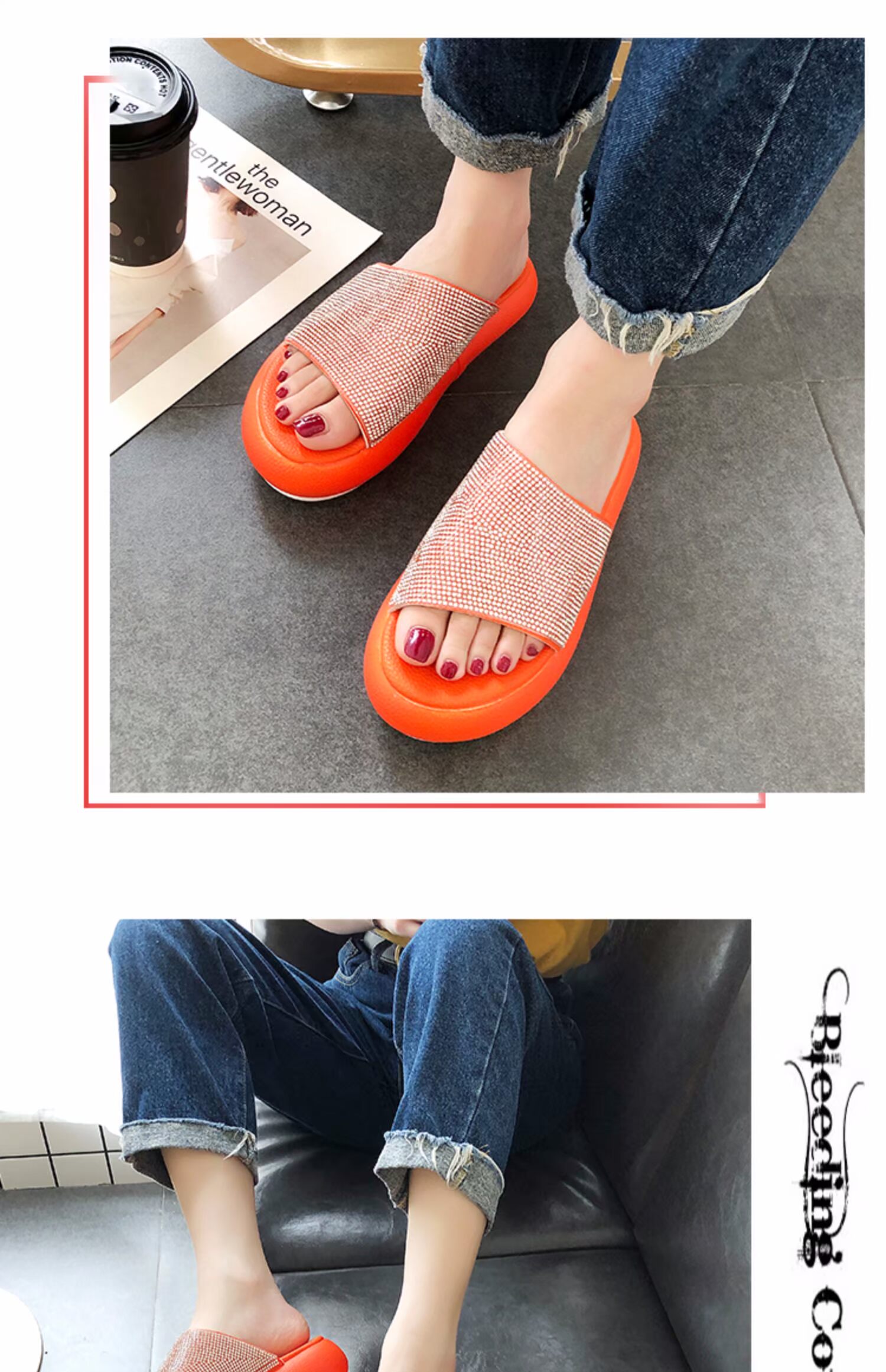 Phiên bản Hàn Quốc của đáy dày thời trang bling dép kim cương thoải mái đa năng dép đáy bánh mì bên ngoài mang giày đi biển - Dép dép quai hậu nữ đẹp