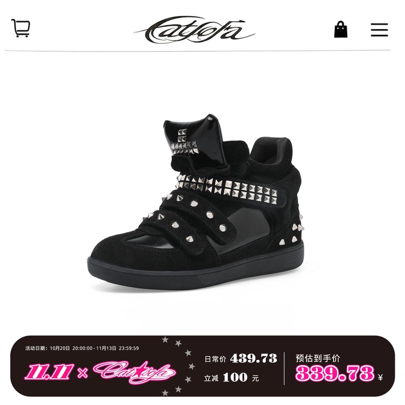 Cat and Sofa Catsofa/Black Studded Velcro Height-Increasing Shoes Dark Punk Style Casual Sneakers Cat and Sofa Catsofa/Black Studded Velcro Height-Increasing Shoes Dark Punk Style Casual Sneakers