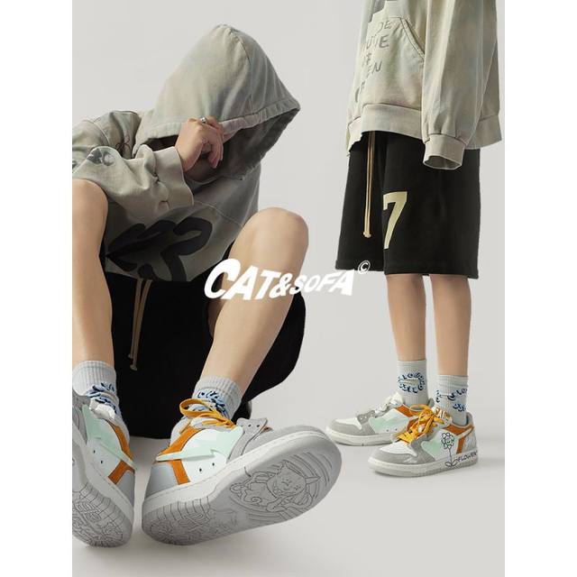 Cat and Sofa Moshanghua/Shoes ເກີບຜູ້ຊາຍ Trendy Shoes New Original Niche Versatile Couple Sports Skateboard Shoes