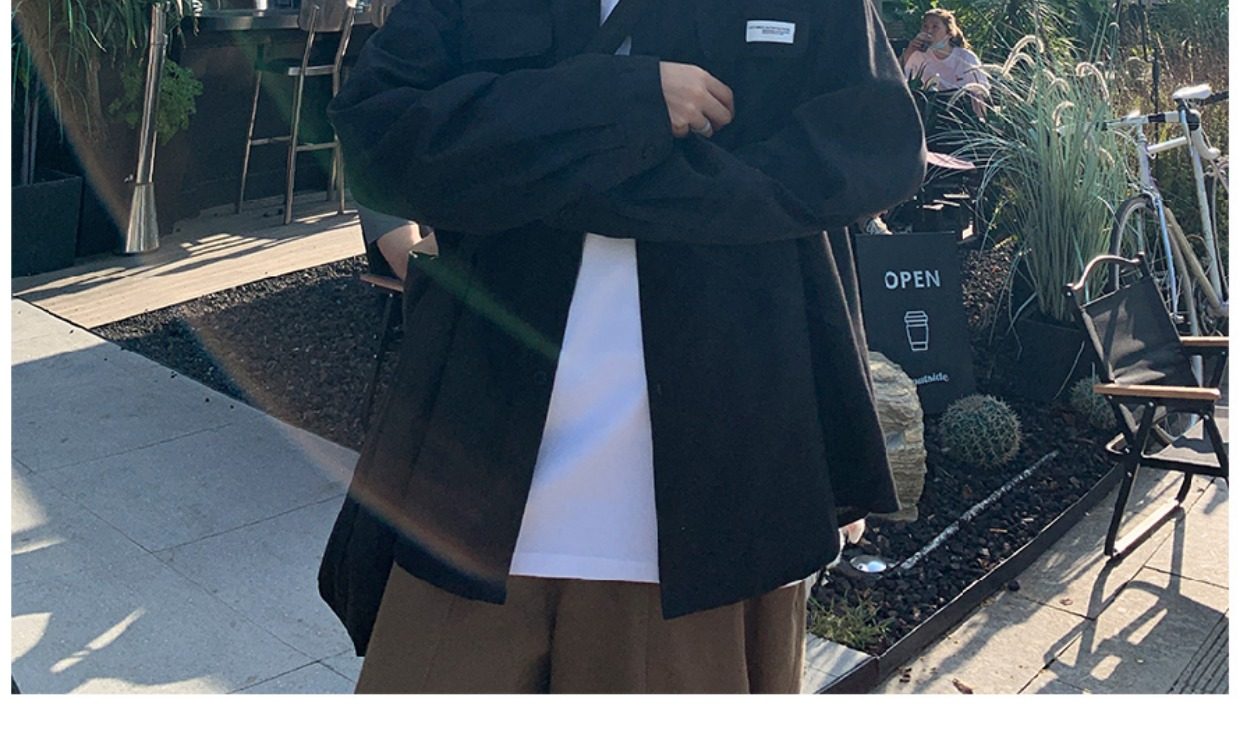日系cityboy翻领衬衫男春秋季宽松百搭简约纯色外套帅气工装上衣详情18