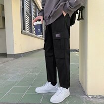 ins Hong Kong wind overalls mens autumn Tide brand straight loose casual pants Korean trend students wild ankle-length pants