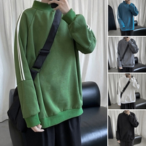 Autumn and winter lazy wind plus velvet solid color sweater mens trend Korean loose all-match top round neck casual sweatshirt