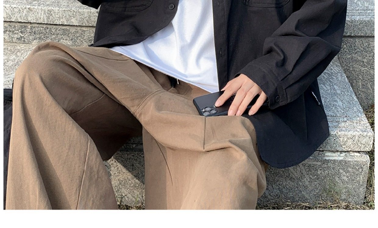 日系cityboy翻领衬衫男春秋季宽松百搭简约纯色外套帅气工装上衣详情22