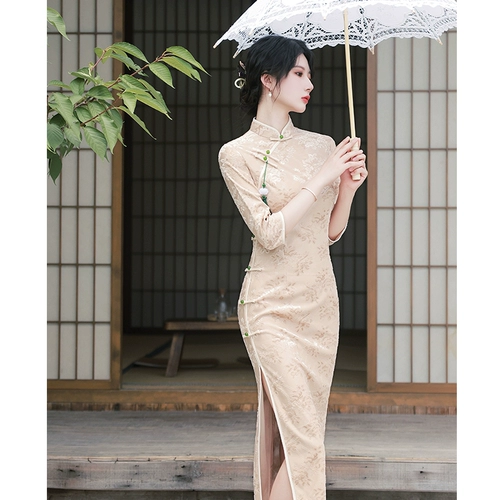 Ципао, ретро винтажное платье, легкий демисезонный лонгслив, осеннее, 2024 года