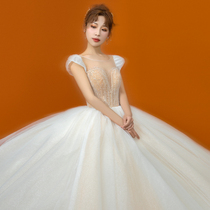 Light wedding dress 2021 new bride dream forest luxury starry sky cover arm trailing bubble sleeve small man