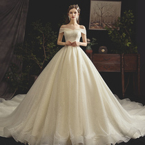 Starry sky main wedding dress 2021 new bridal dress dreamy one-shoulder simple long tail super fairy quality small man