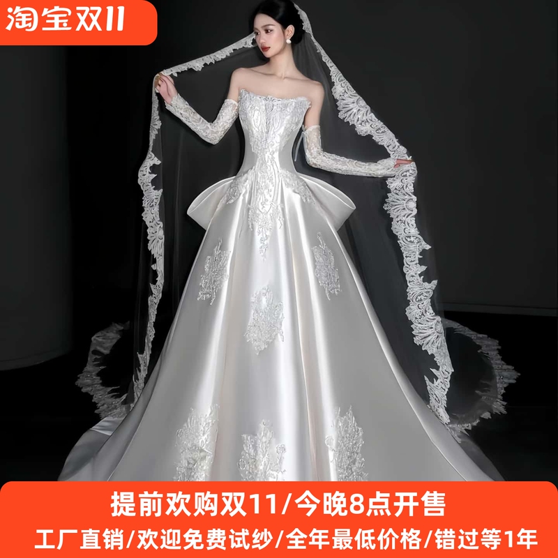 French Satin Light Wedding Dress 2026 New Style Bride Simple Lightweight Reception Retro Niche Main Dress Heavy Craftsmanship Petite French Satin Light Wedding Dress 2026 New Style Bride Simple Lightweight Reception Retro Niche Main Dress Heavy Craftsmanship Petite