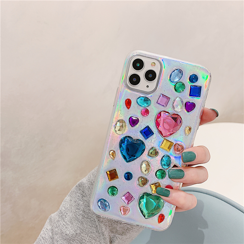 Luxury Laser Cardboard 3D Colorful Bling Crystal Diamond Gemstone Soft Case Cover For iPhone 11 Pro XS Max XR X 7 8 6 6S Plus SE lifeproof case iphone 8