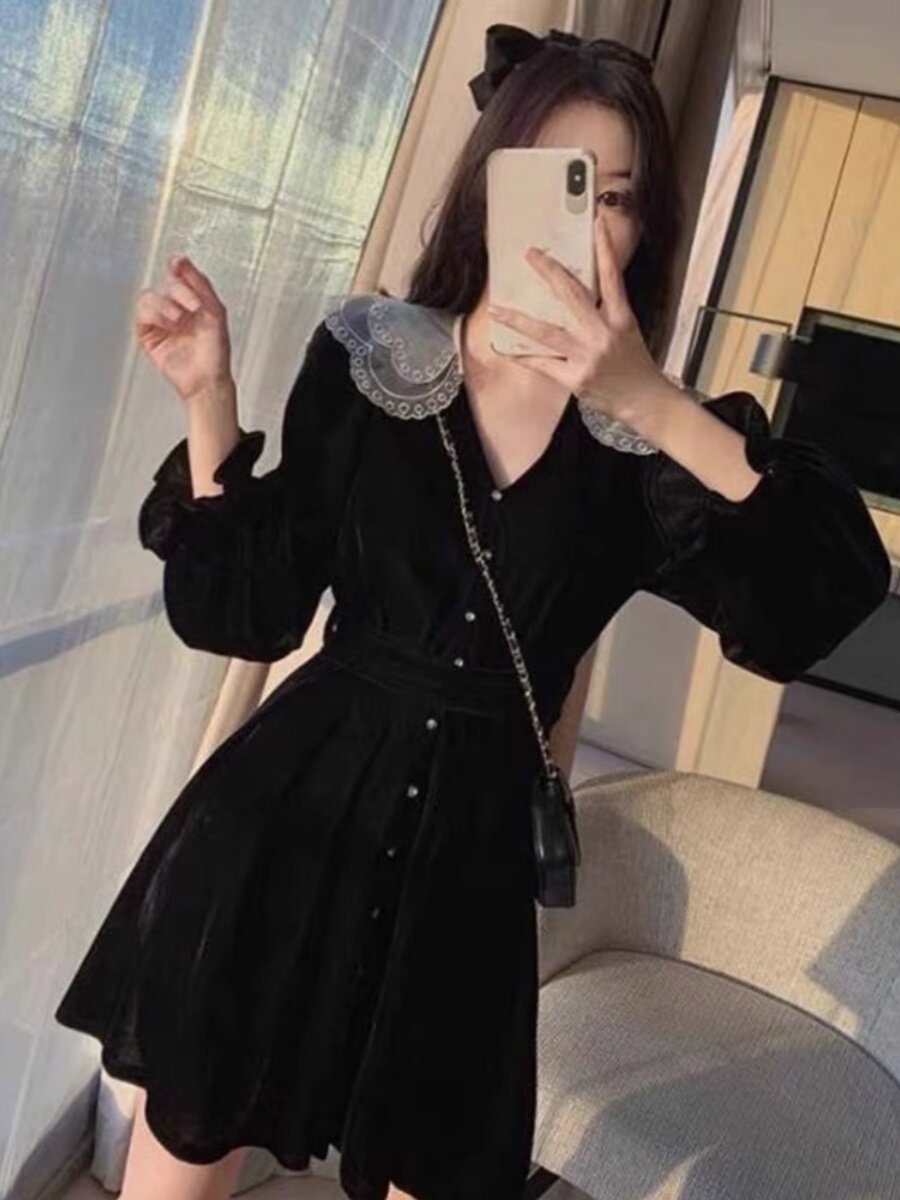 2025早秋新款法式复古连衣裙,显瘦黑丝绒真香!_盔甲_淘宝游戏网