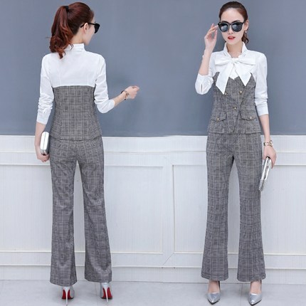 2018春装新款时尚气质长袖上衣时髦阔腿裤套