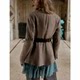 New winter women's lapel long-sleeved shoulder pads and belt herringbone twill suit jacket 4387263