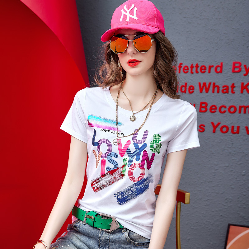 White Short-Sleeve T-Shirt for Women 2026 New Summer Fashion Stylish Printed Slim-Fit Modal Half-Sleeve Top