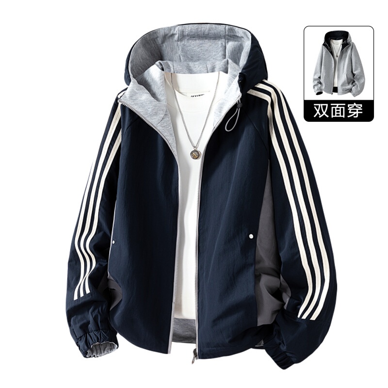 90% off Special Zone｜Big Brand Clearance｜Outlet Hanfu｜Autumn Hooded Jacket for Men with Three Stripes, Reversible Coat