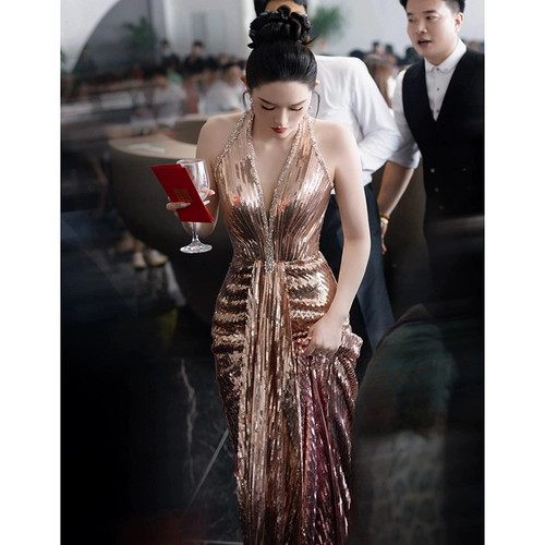 Свадебное платье, элитное вечернее платье, блестки для ногтей для невесты, крой «рыбий хвост», с блестками, французский стиль