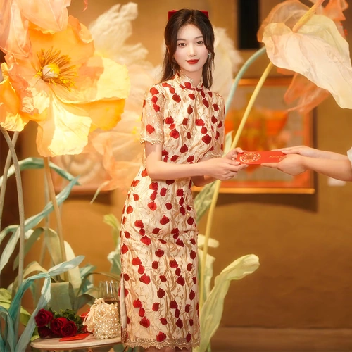 Ципао, зимнее вечернее платье, кружевное свадебное платье, подходит для подростков, китайский стиль, облегающий крой