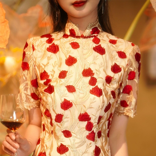 Ципао, зимнее вечернее платье, кружевное свадебное платье, подходит для подростков, китайский стиль, облегающий крой