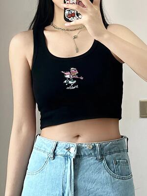 BrandyBM official website American heavy Industry embroidered vest, summer cartoon dinosaur embroidered slimming halter top for women
