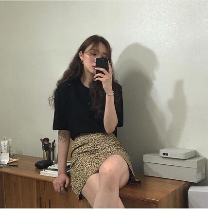 少女2018新款韩版修身显瘦半身裙A字豹纹小短裙野外漏老婆方便裙-tmall.com天猫