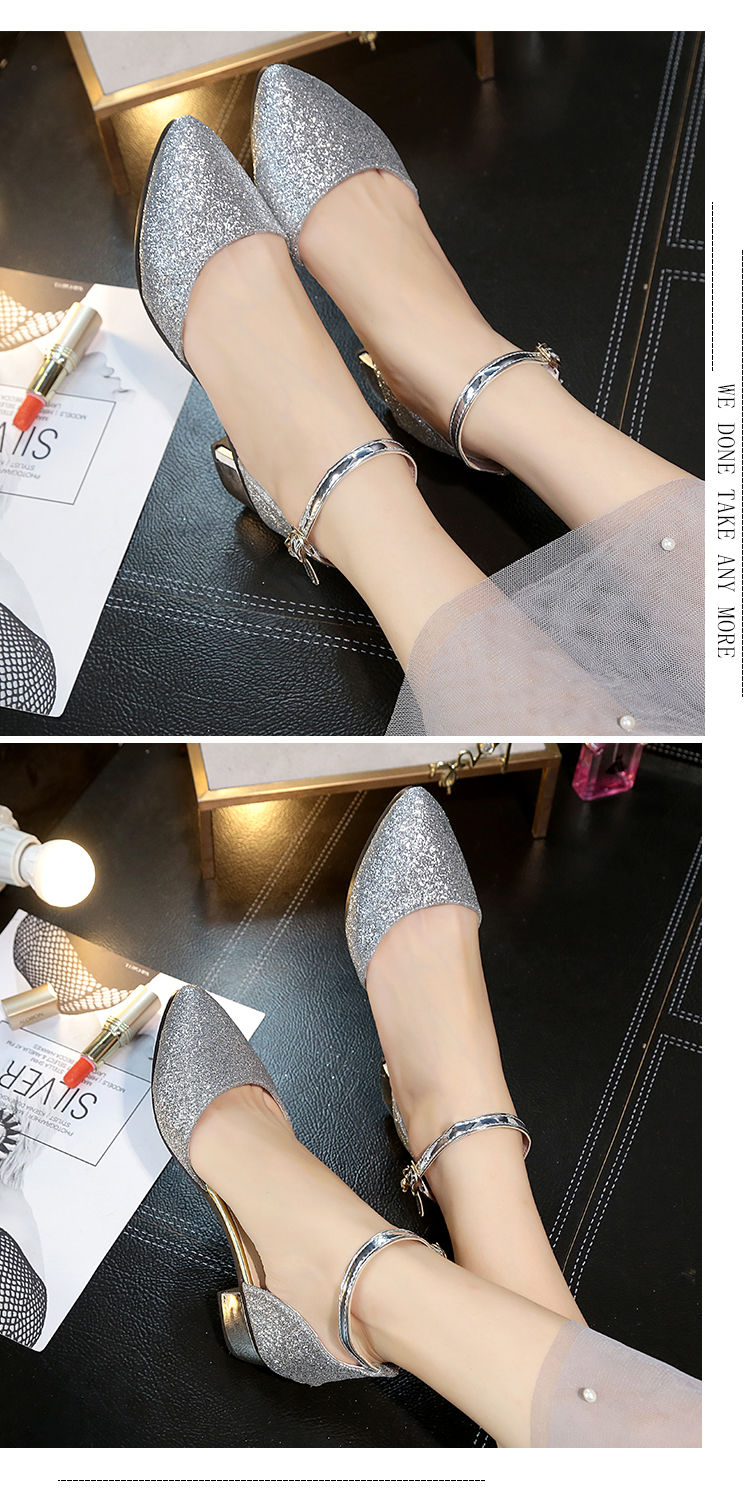 Xuân 2018 Xuân mới đính sequin sandal Baotou với giày mũi nhọn khóa chữ hoang dã với đế dày shop giay dep