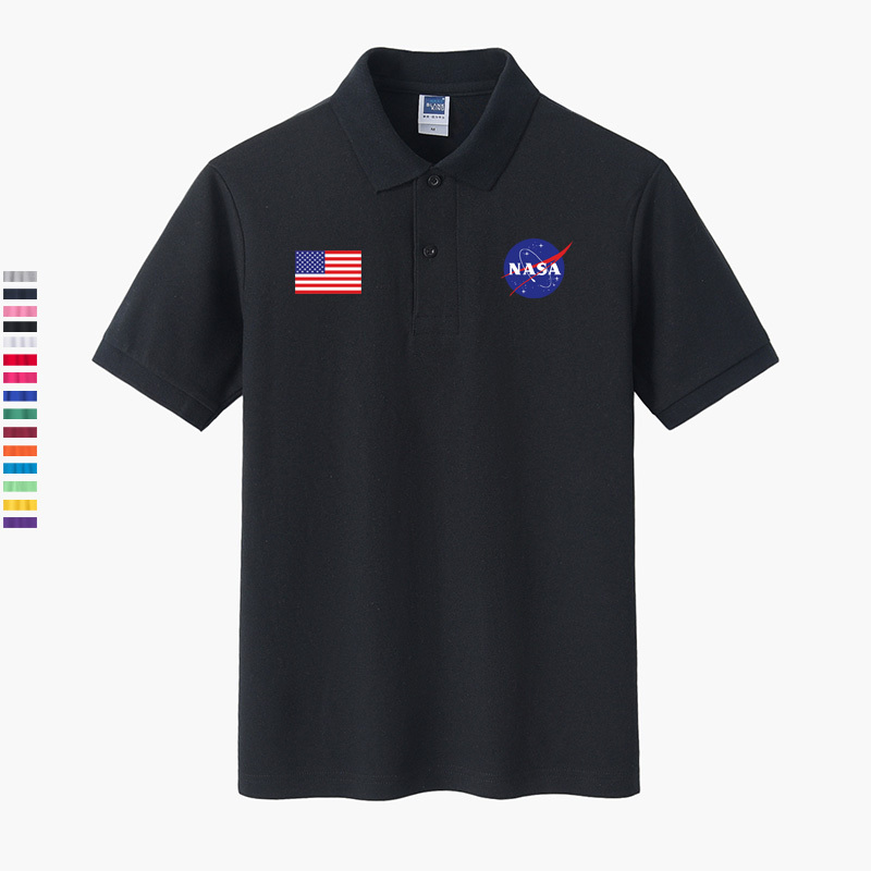 Nasa Logo Polo Shirt Lapel T-Shirt Short-Sleeved Bf Style Clothing for Men and Women Large Size Loose Summer