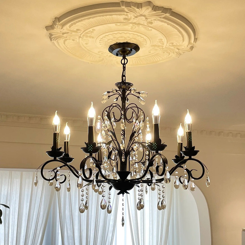 French Retro Black Crystal Chandelier, American Light Luxury High-End Living Room Atmospheric Decoration, High-End Bedroom Room Lamp