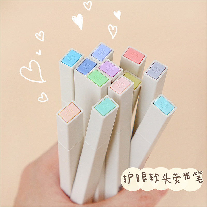 Soft-head fluorescent pen light color students Morandi color painting key soft flash hand account mark color mark