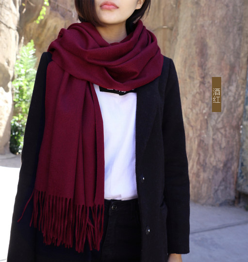 Cashmere Scarf for Women, 100% Pure Cashmere, Double-Sided Water Ripple Shawl, Dual-Use Solid Color Neck Warmer, Thick for Winter