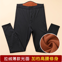 Autumn and winter mens warm pants smooth thin cotton trousers plus velvet smooth surface warm tight slim stretch high waist cotton trousers