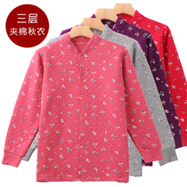  Elderly thermal underwear womens one-piece top three-layer padded thickened mother cotton large size buckle cardigan autumn coat
