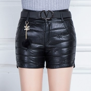 Mùa thu và mùa đông eo cao kích thước lớn hoang dã thon thả dày cộng với cotton PU quần short da phụ nữ mặc quần ống loe quần mẹ