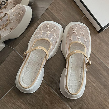 Baotou semi-slippers women's outerwear 2023 new summer mesh breathable niche thick bottom lazy French sandals and slippers