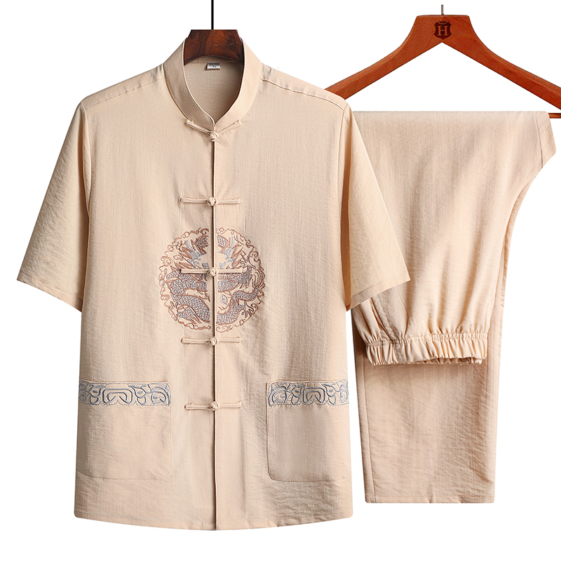 Tang suit men's middle-aged and elderly father's summer dress grandpa's dress 60 70 80-year-old Chinese-style elderly summer loose short-sleeved suit