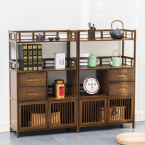 Tea rack storage rack bamboo solid wood Chinese tea tea set storage rack boiling water tea table side cabinet