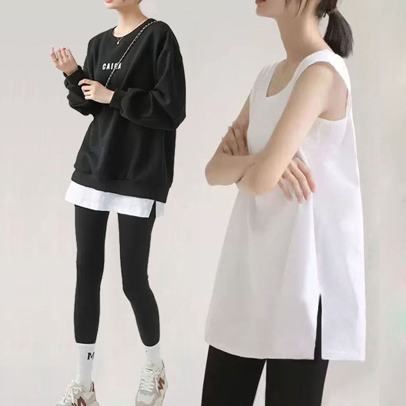 Sleeveless White Camisole Top for Women, Sweatshirt Layering Base Layer, Versatile Long T-Shirt for Layering, Long T-Shirt