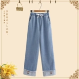 Осенние демисезонные штаны для отдыха, флисовые джинсы с начесом для школьников, свободный крой