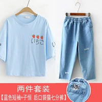 Комплект, синяя клубника, штаны, короткий рукав