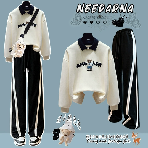 Комплект, толстовка для школьников, осенние штаны, для средней школы, осенний, коллекция 2023, в западном стиле