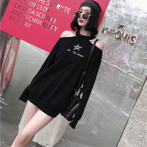 慕街 Осенняя черная тонкая толстовка, 2019, в корейском стиле