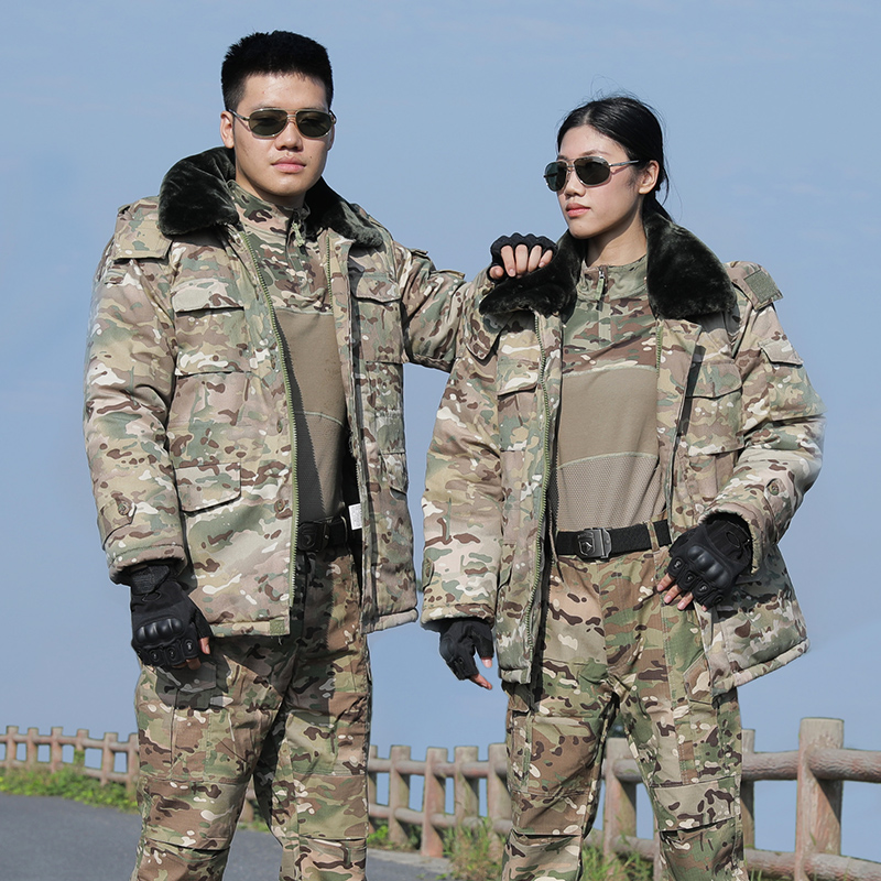 Winter outdoor camouflage military cotton coat men's mid-length cold-proof warm cotton clothing security labor insurance work duty women