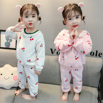 Childrens pajamas autumn and winter flannel 2 years old 3 female baby thick girl girl coral velvet home clothing set