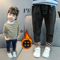 Girls jeans autumn and winter 2021 new foreign style Korean children Baby Baby plus velvet BAO WEN fashionable pants