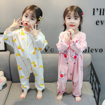 Children Siamese pajamas girls Cotton Spring and Autumn long sleeve children 3 years 2 female baby baby-play autumn and winter clothing