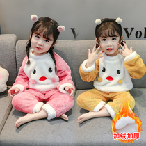 Childrens pajamas 2019 new coral velvet girls autumn and winter thick warm baby flannel home suit