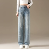 Светлые джинсы, летние штаны, 2025 года, подходит для подростков, с вышивкой, свободный прямой крой